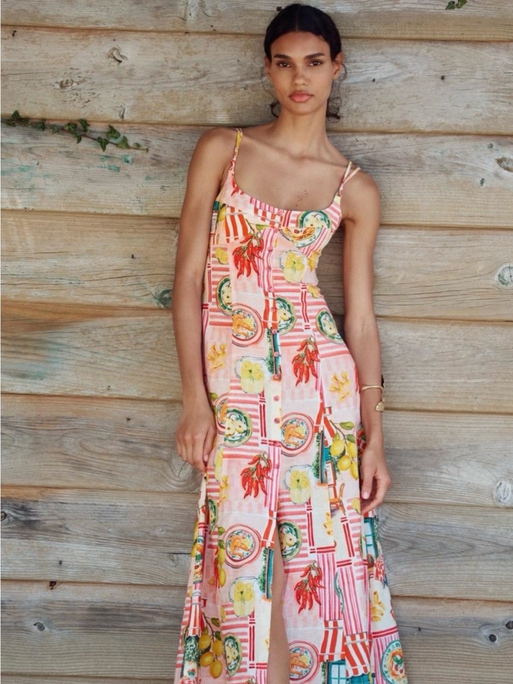 Zara Lemon Italian Al Fresco Food Print Dress Fashion Designer Favorite! 🍋🥖🍒🍷🍇🍅🫜